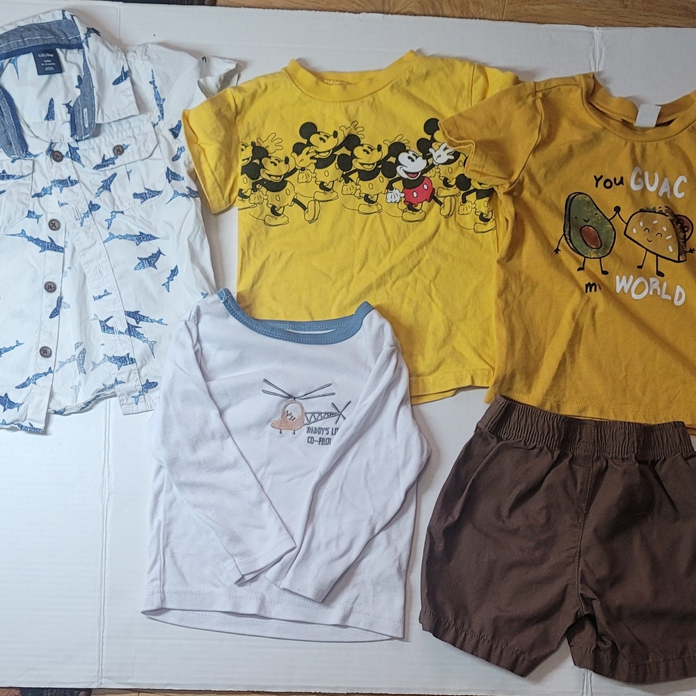 Baby Boys 24 Months Brand Clothes Lot Of 9 Pieces 4 Bottoms 4 Tops, 1 Jumpsuit.